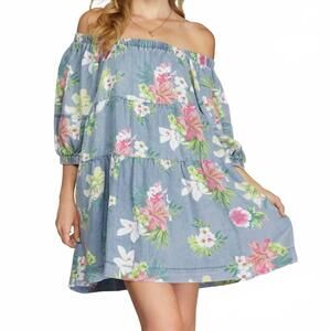 NEW FASCINATION floral print mini dress in light blue